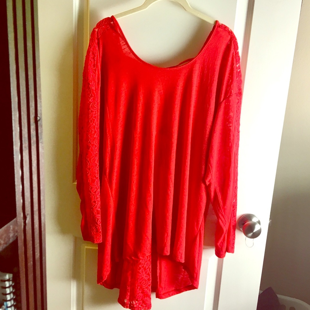Torrid Hi Lo Lace Inset Tie Back Top Red Size 2